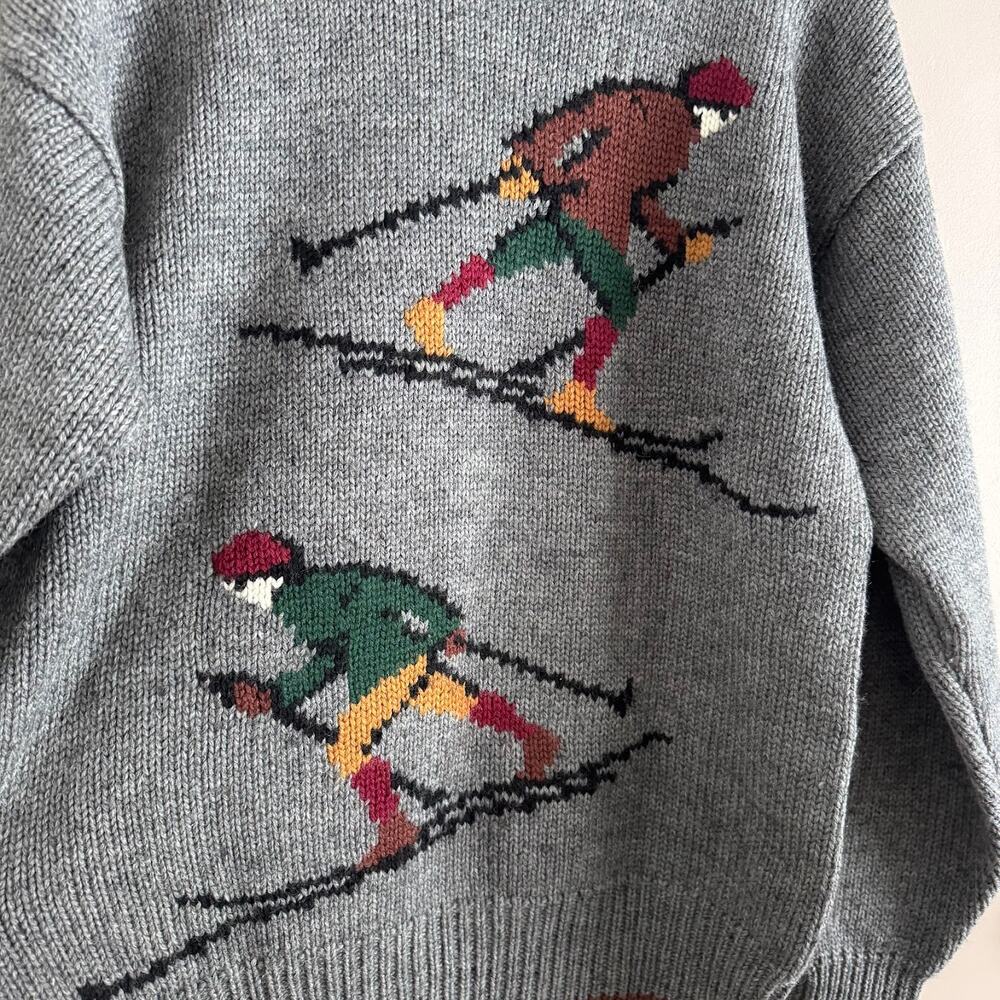 Embassy Row Vintage Graphic Ski Wool Sweater Size Large Gray RL inspired - Picture 2 of 7